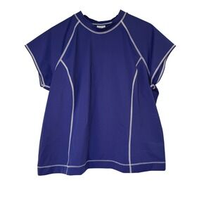 Lands End Womens Royal Blue Short Sleeve Rash Guard Swim Tee | 1X 16W-18W
